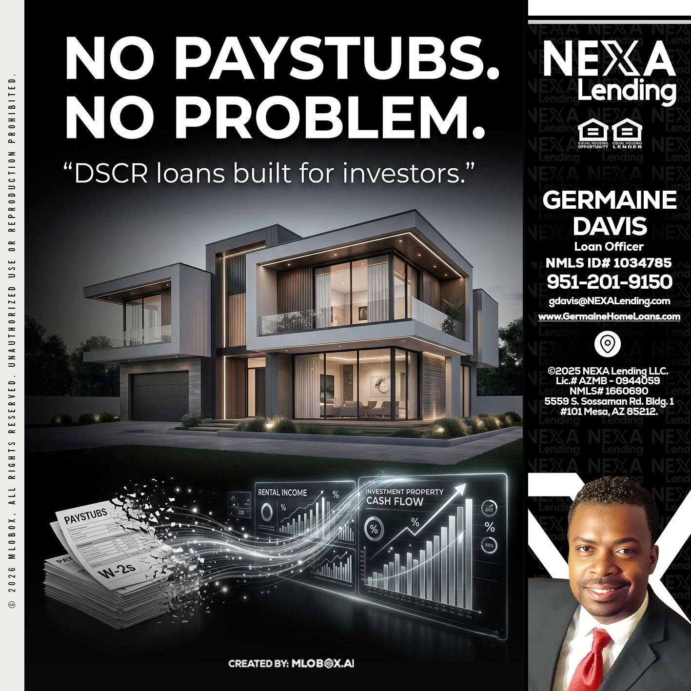 no paystub - Germaine Davis -Loan Officer
