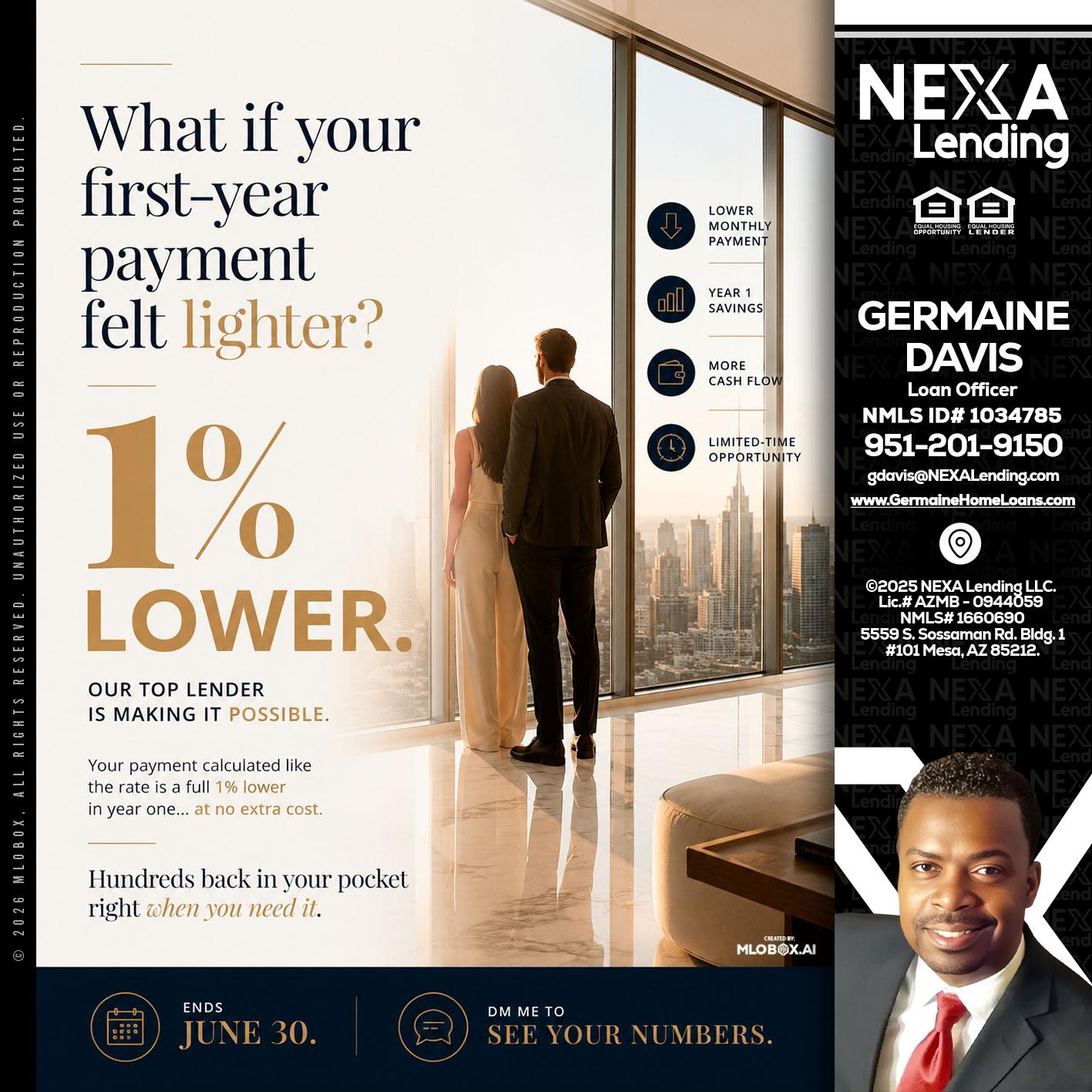 1% lower - Germaine Davis -Loan Officer