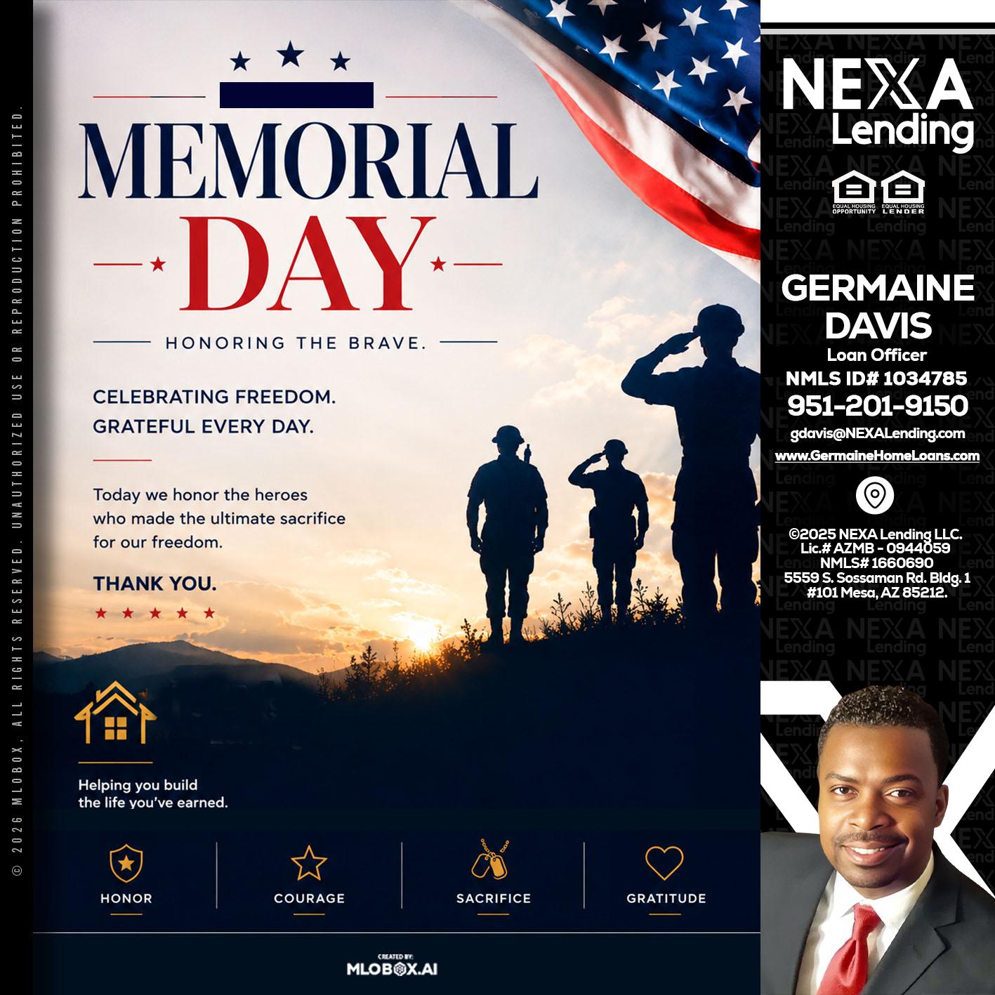 MEMORIAL DAY - Germaine Davis -Loan Officer