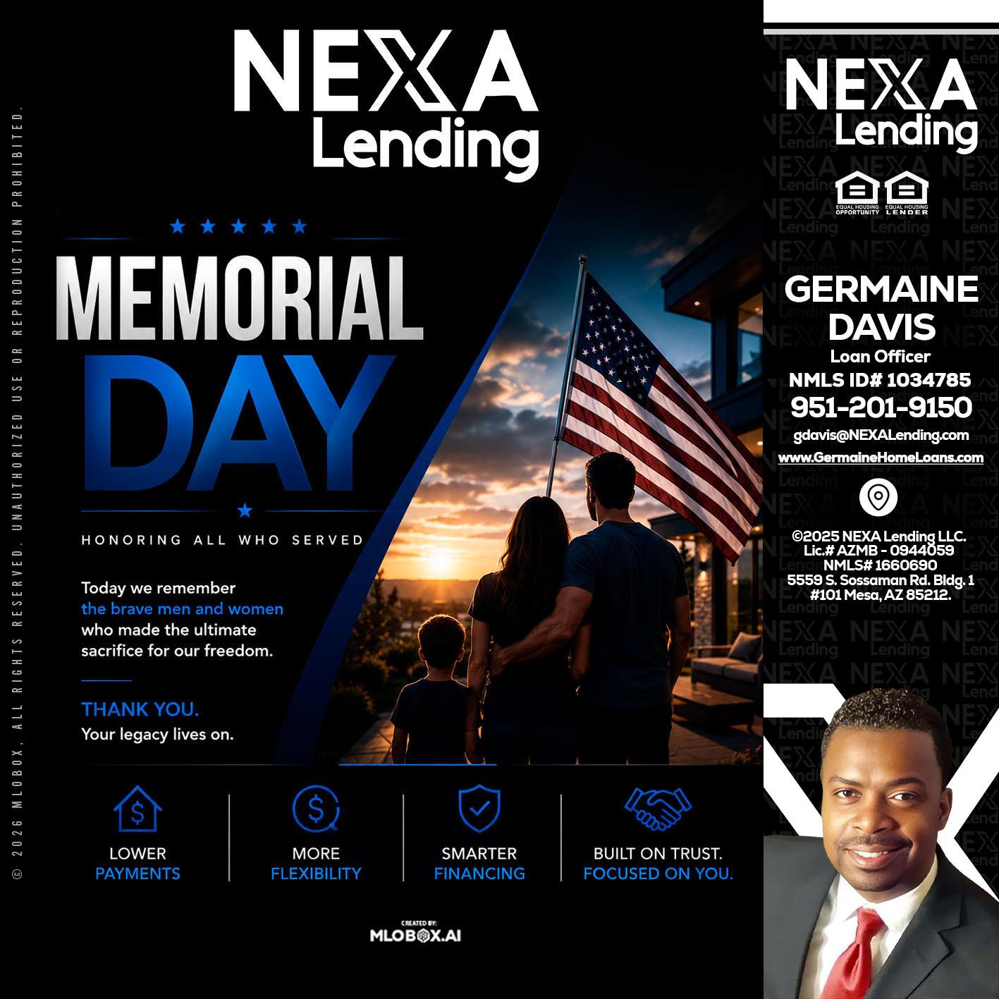MEMORIAL DAY - Germaine Davis -Loan Officer
