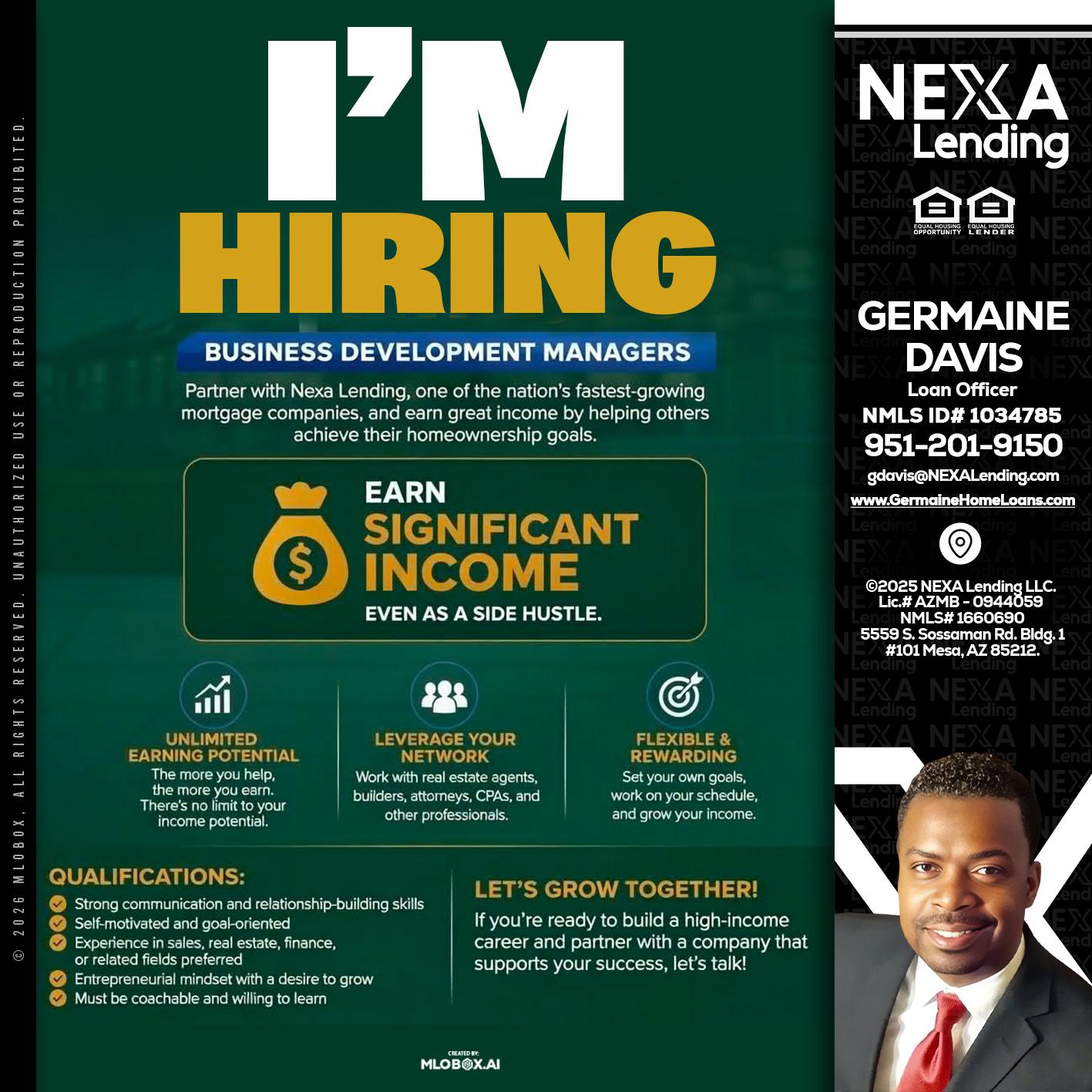 IM HIRING - Germaine Davis -Loan Officer