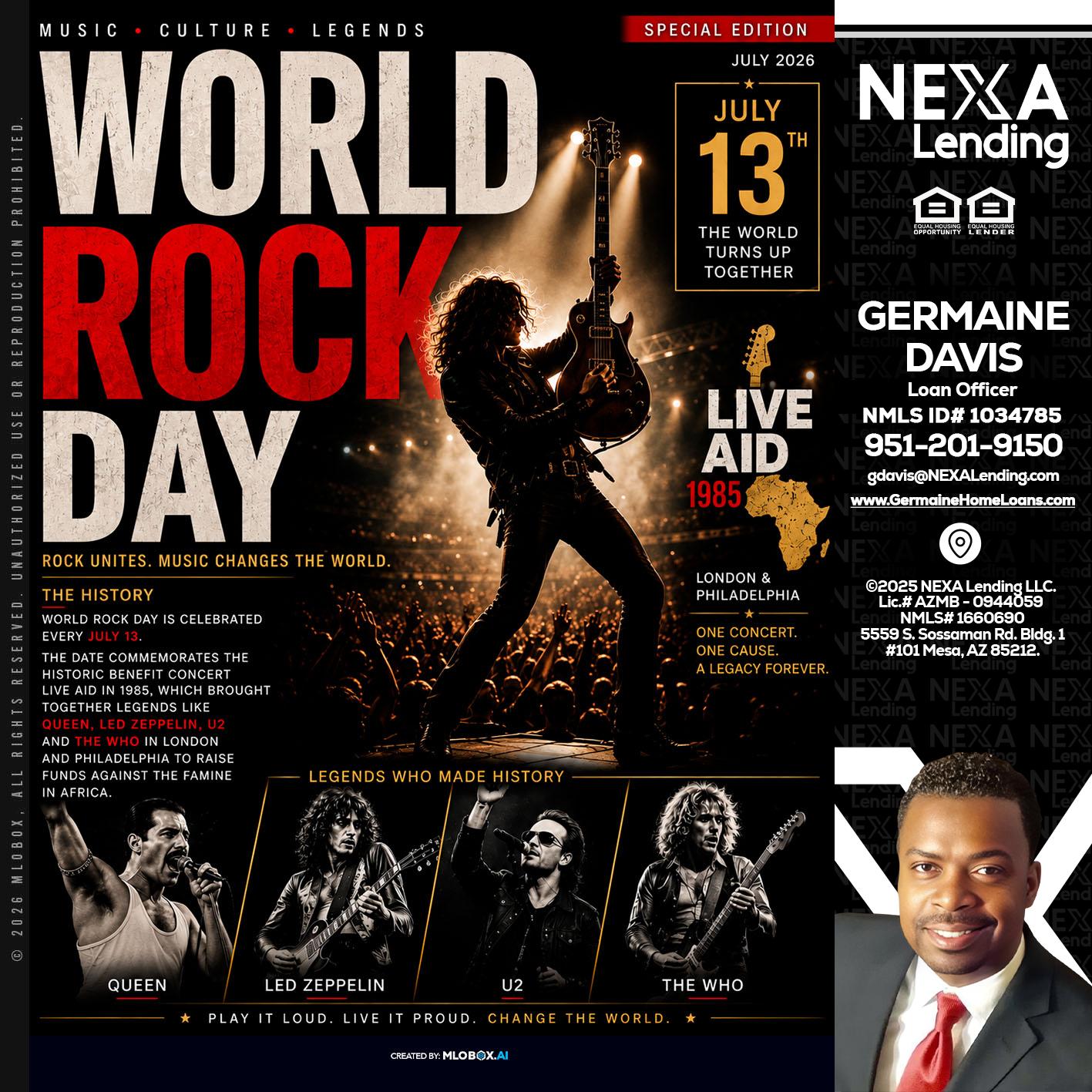 WORLD ROCK MUSIC DAY - Germaine Davis -Loan Officer