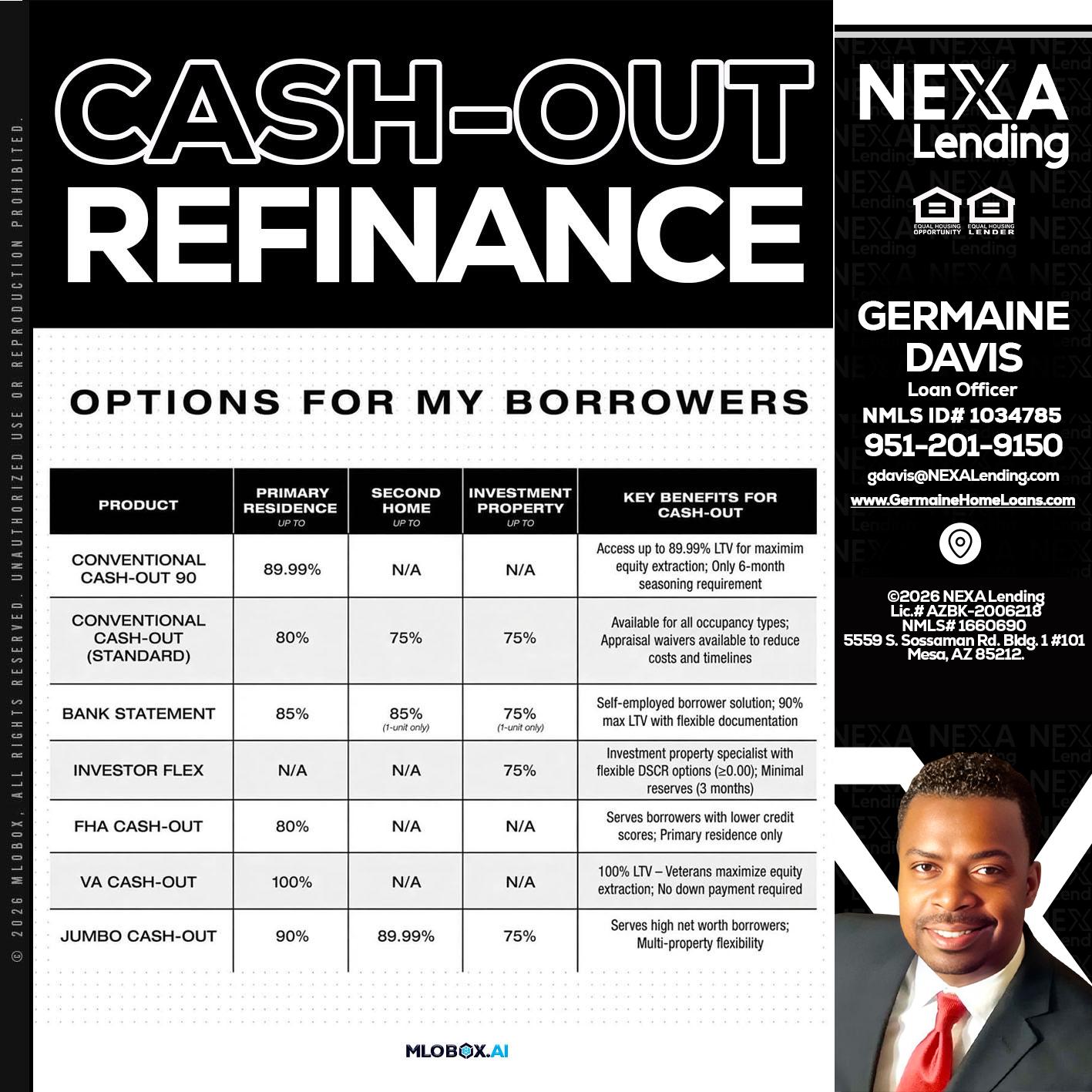 CASH OUT - Germaine Davis -Loan Officer