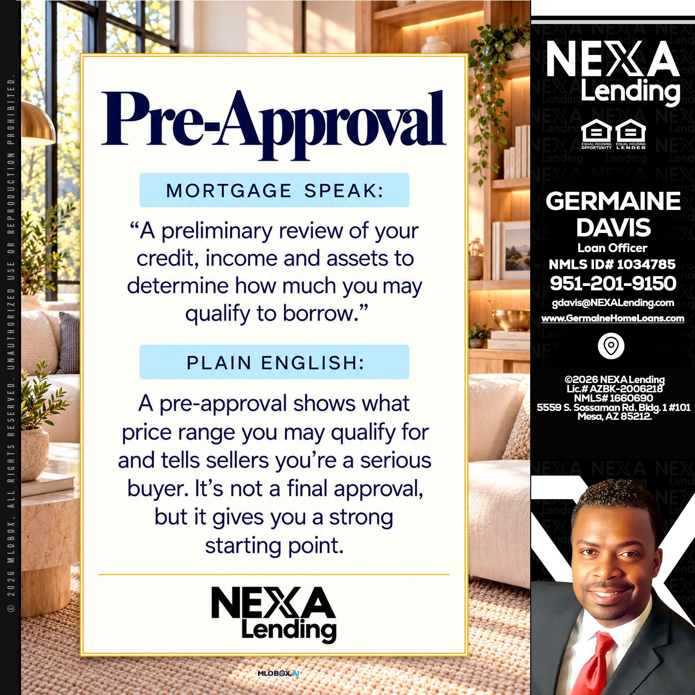 PREAPROVAL - Germaine Davis -Loan Officer